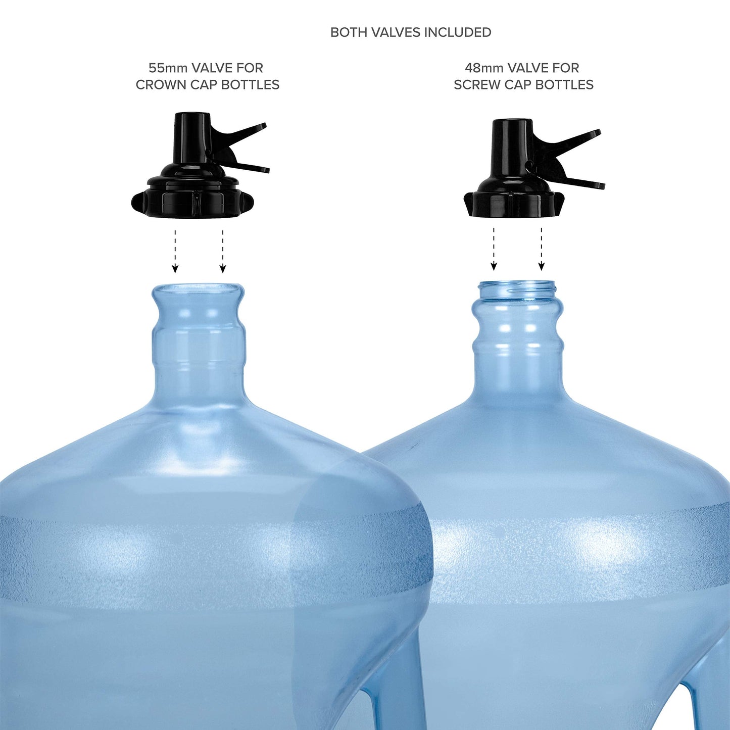 Brio Stainless Steel 3-5 Gallon Water Jug Stand and 2 Dispenser Valves, Rust-Resistant Non Slip Water Stand with BPA Free Fast Flow Water Spout Fits BOTH 48mm and 55mm Bottles 2 CAPS INCLUDED (Black)