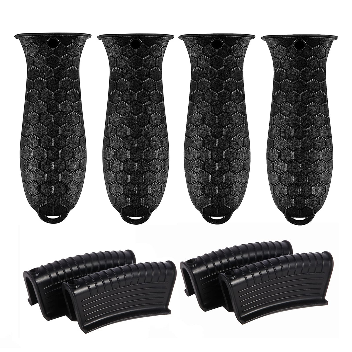 8 Pcs Non-Slip Silicone Hot Handle Holder & Assist Grips, Potholder for Cast Iron Skillets, Heat Resistant Handle Cover Sleeve for Frying Pans, Casserole, Cookware Handles, Black