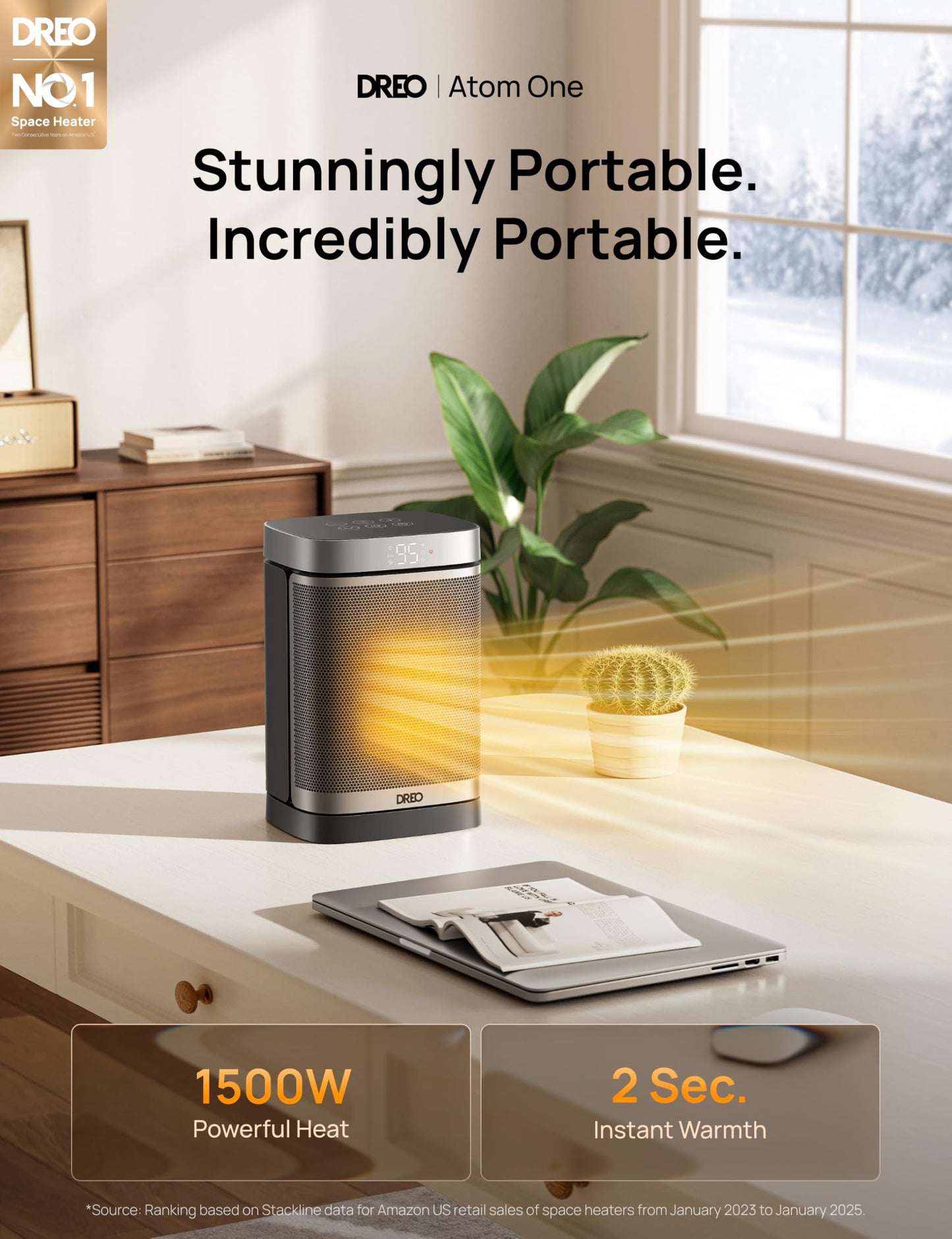 DREO Space Heater, 1500W Portable Electric Heaters for Indoor Use, PTC Ceramic Heater for Office with Remote, Thermostat, 70°Oscillation, 12H Timer, 5 Modes, Safe Quiet Room Heater for Bedroom