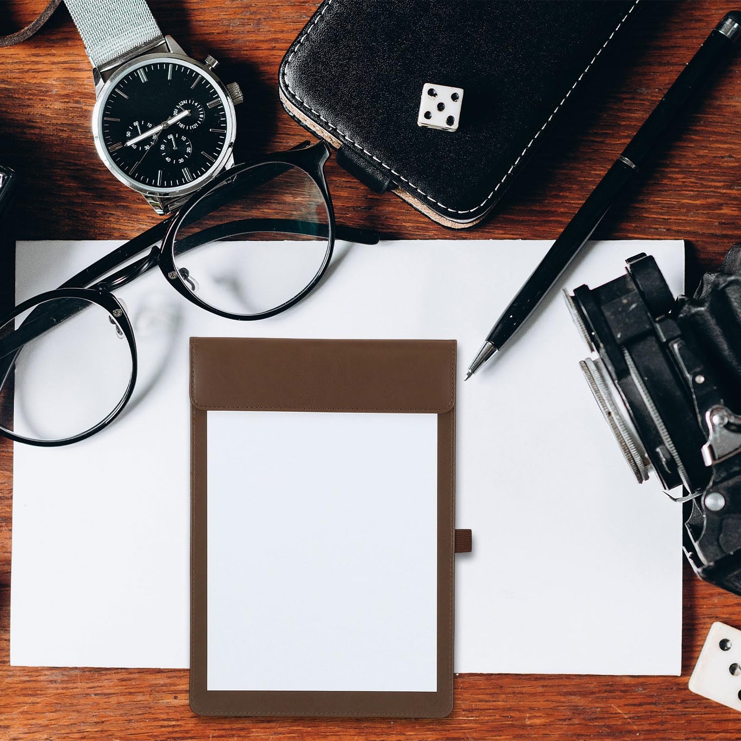 uxcell 2 Pack Mini Clipboard, 6" x 4" Leather Small Clipboard with Pen Holder, A7 Size Magnetic Writing Clip Boards for Business, Office,Restaurant and Hotel (Black)