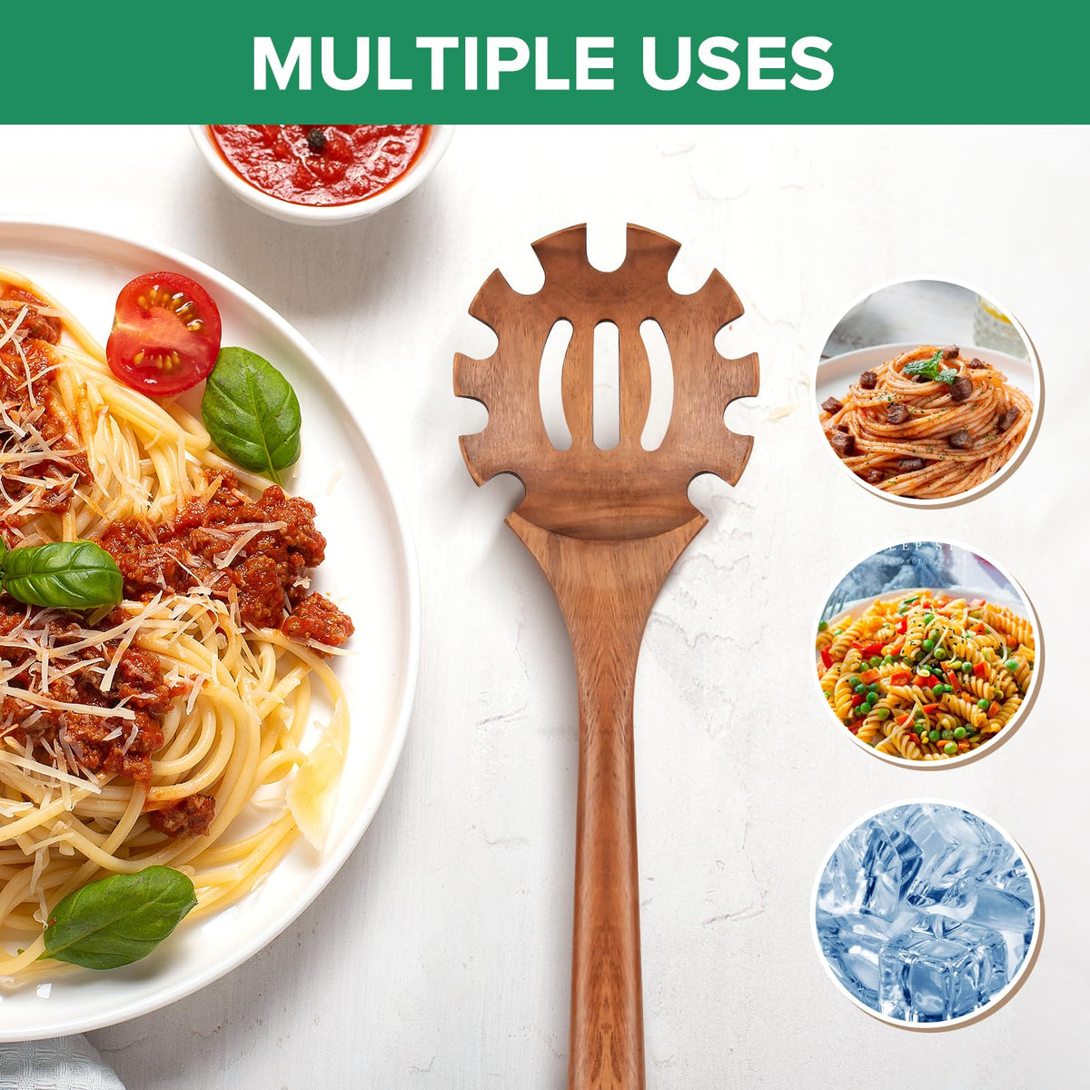 Wooden Pasta Spaghetti Spoon with Teeth, Teak Slotted Pasta Spaghetti Strainer Spoon for Cooking Serving Collecting, Wooden Pasta Fork Server Utensil with Claws, Wood Noodle Strainer,12.8″, Brown