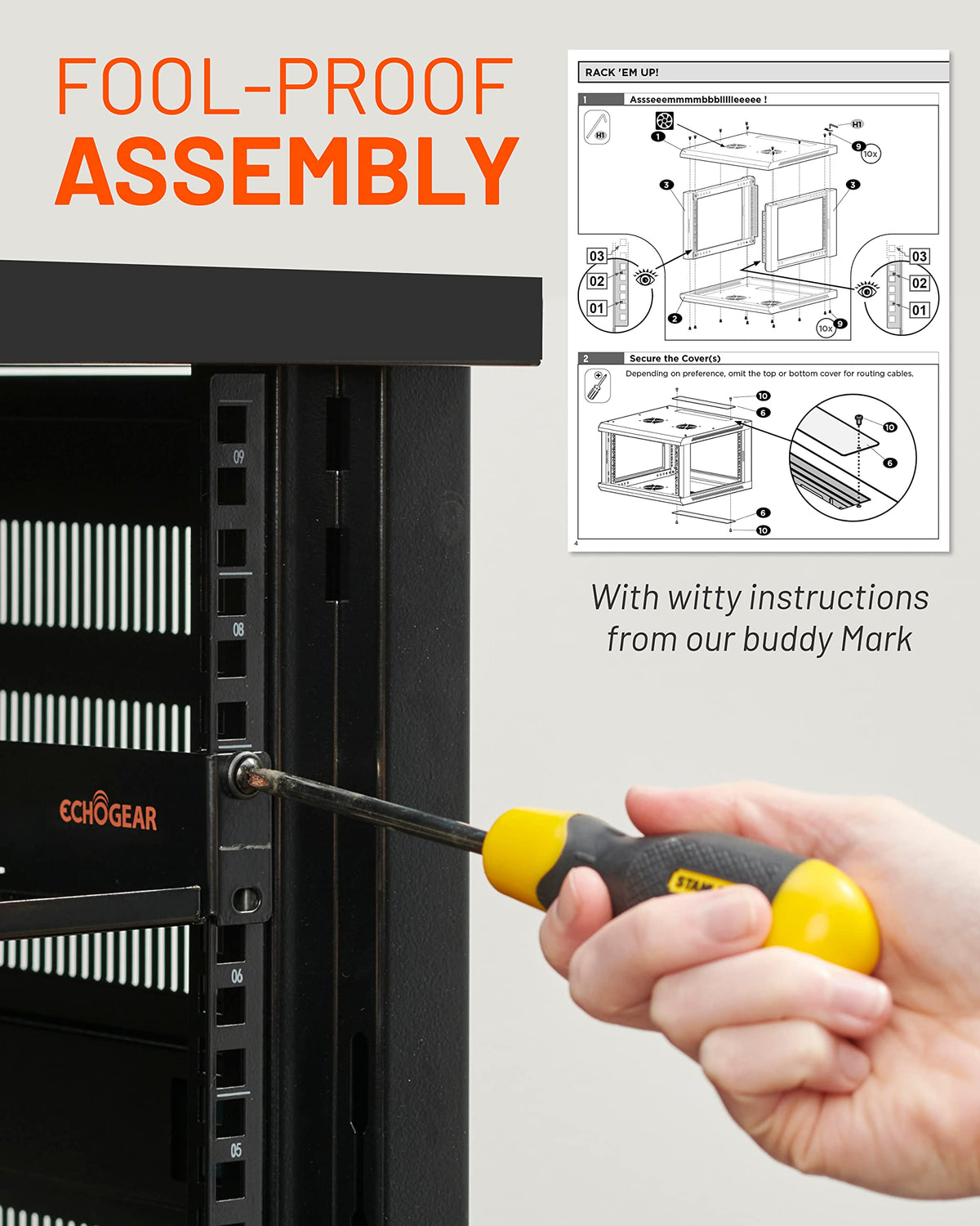 ECHOGEAR 9U Network Rack - Enclosed Wall Mount Rack Kit Includes 2X 1U Shelves, Pre-Mounted Fan, Lockable Door & Hardware - 600mm Depth Fits All Your AV Gear