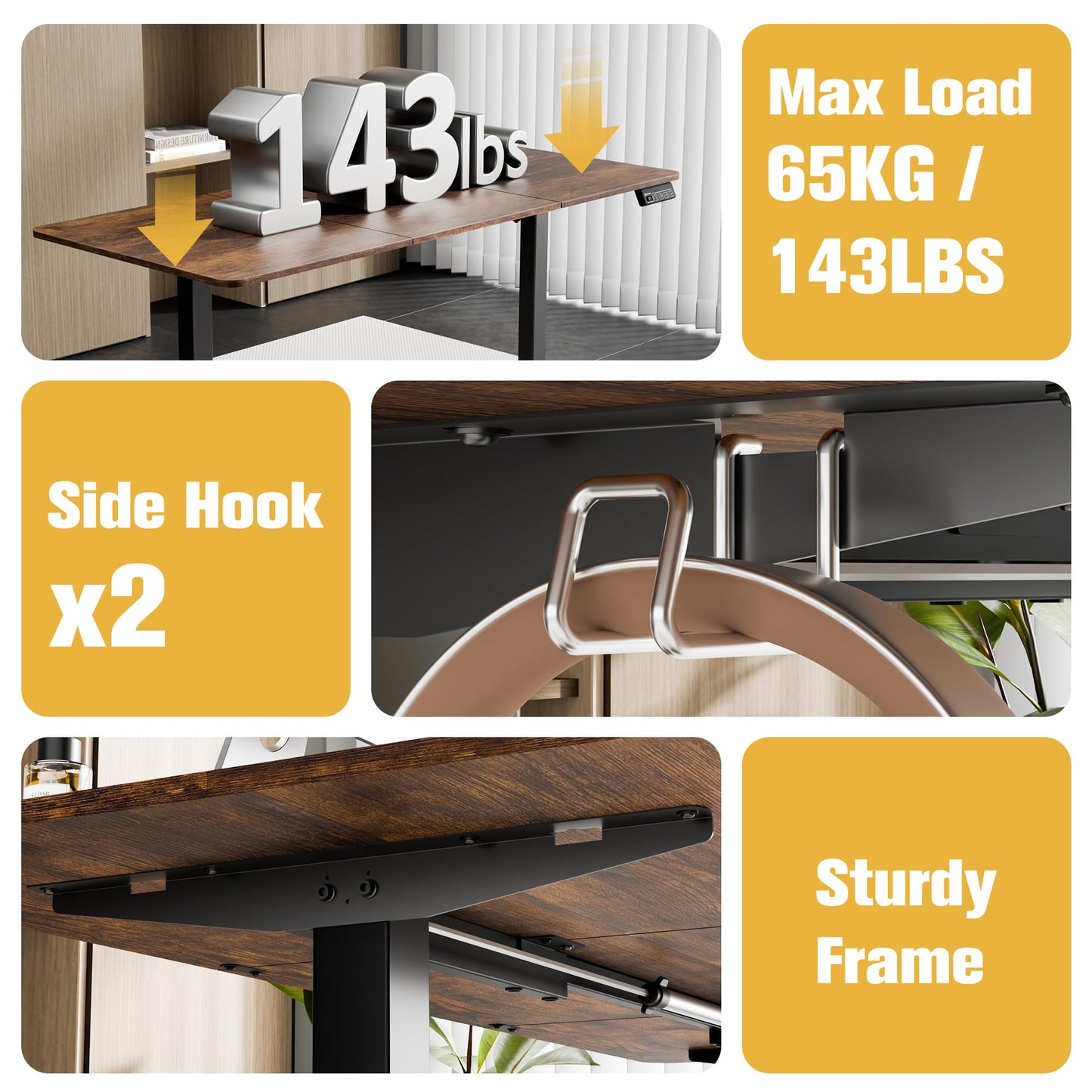 ERGOMAKER 63" Electric Standing Desk, Adjustable Height, Sit Stand Up Desk for Home Office & Computer Workstations, Memory Controller, Rustic Brown