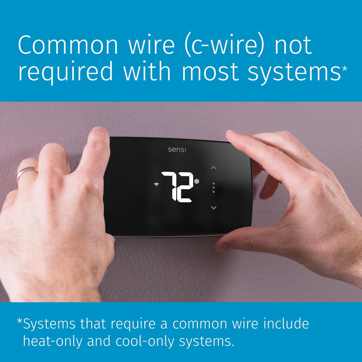 Sensi Lite Smart Thermostat, Programmable, WiFi, Easy DIY, Works With Alexa, ENERGY STAR Certified, ST25, Most Systems C-Wire Not Required, C-Wire needed with Heat/Cool Only & Heat Pump System – Black