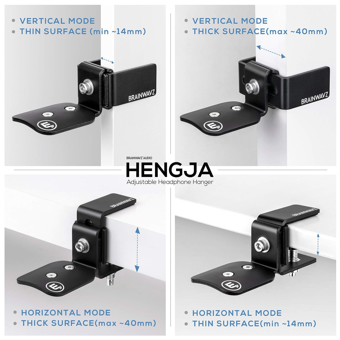 BRAINWAVZ Hengja - The Desk Headphone Stand Hanger Mount, All Metal, Rotatable Mount, PC & Gaming Headset Holder