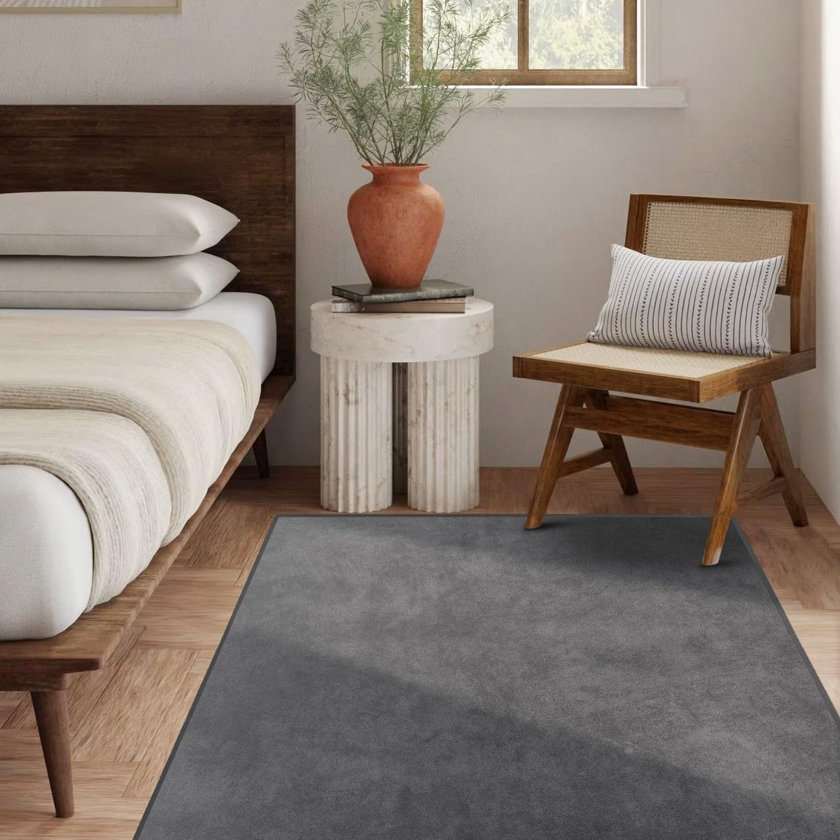 QQpony Office Chair Mat, 75" x 60" Large Chair Mat for Hard Floors, Flannel Fabric Area Rug for Hard Surface, Floor Protector Under Desk Mat for Home Office (Dark Grey)