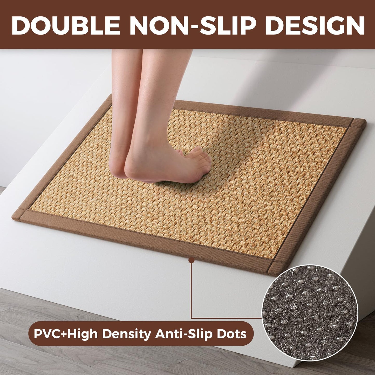 YDKGL Anti Fatigue Kitchen Rugs Mat Non Slip Washable, 0.4" Thick Soft Cushioned Absorbent Kitchen Mats for Floor, Jute-Like Woven Laundry Standing Mats Sink Mat, Easy Clean Care, Brown 17"x30"