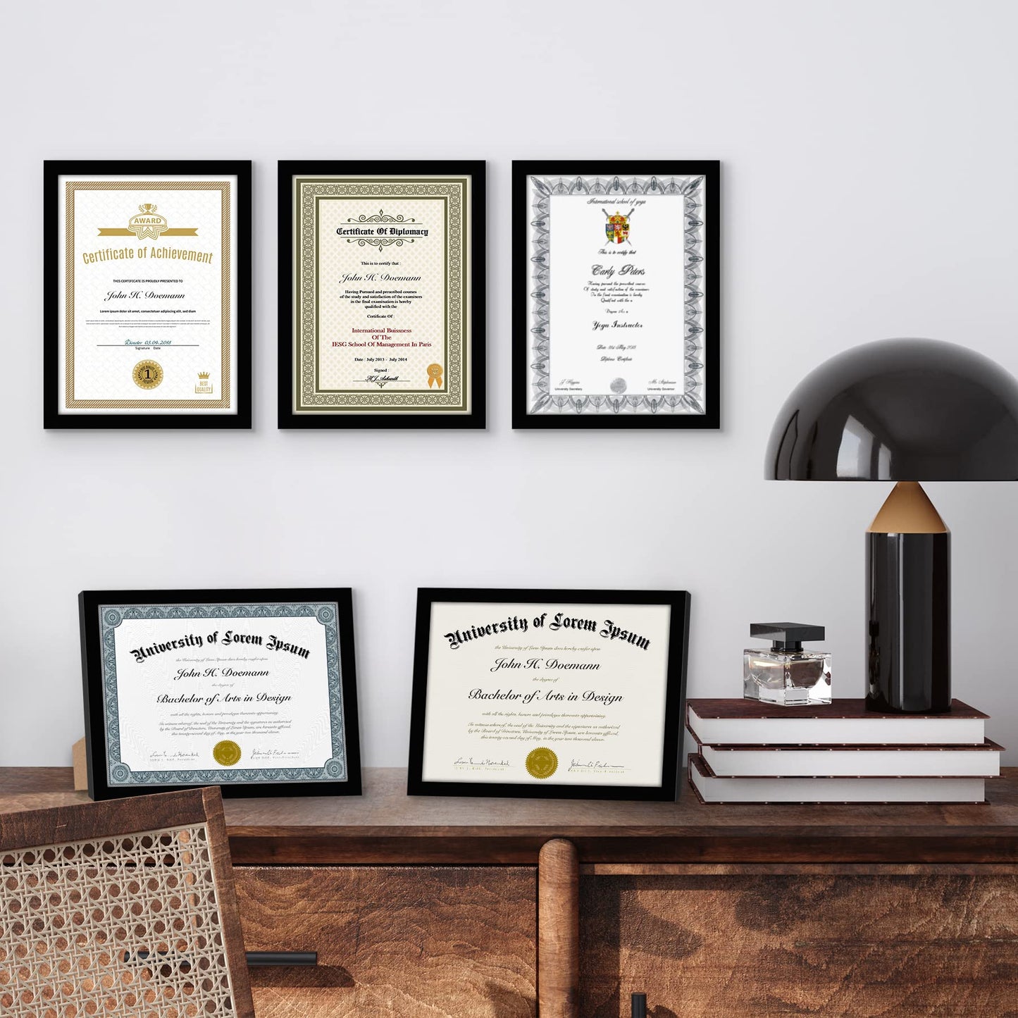 Americanflat 8.5x11 Picture Frame with Polished Plexiglass - Set of 5 - Legacy Collection - Certificate Frames for Tabletop and Wall Display - Black