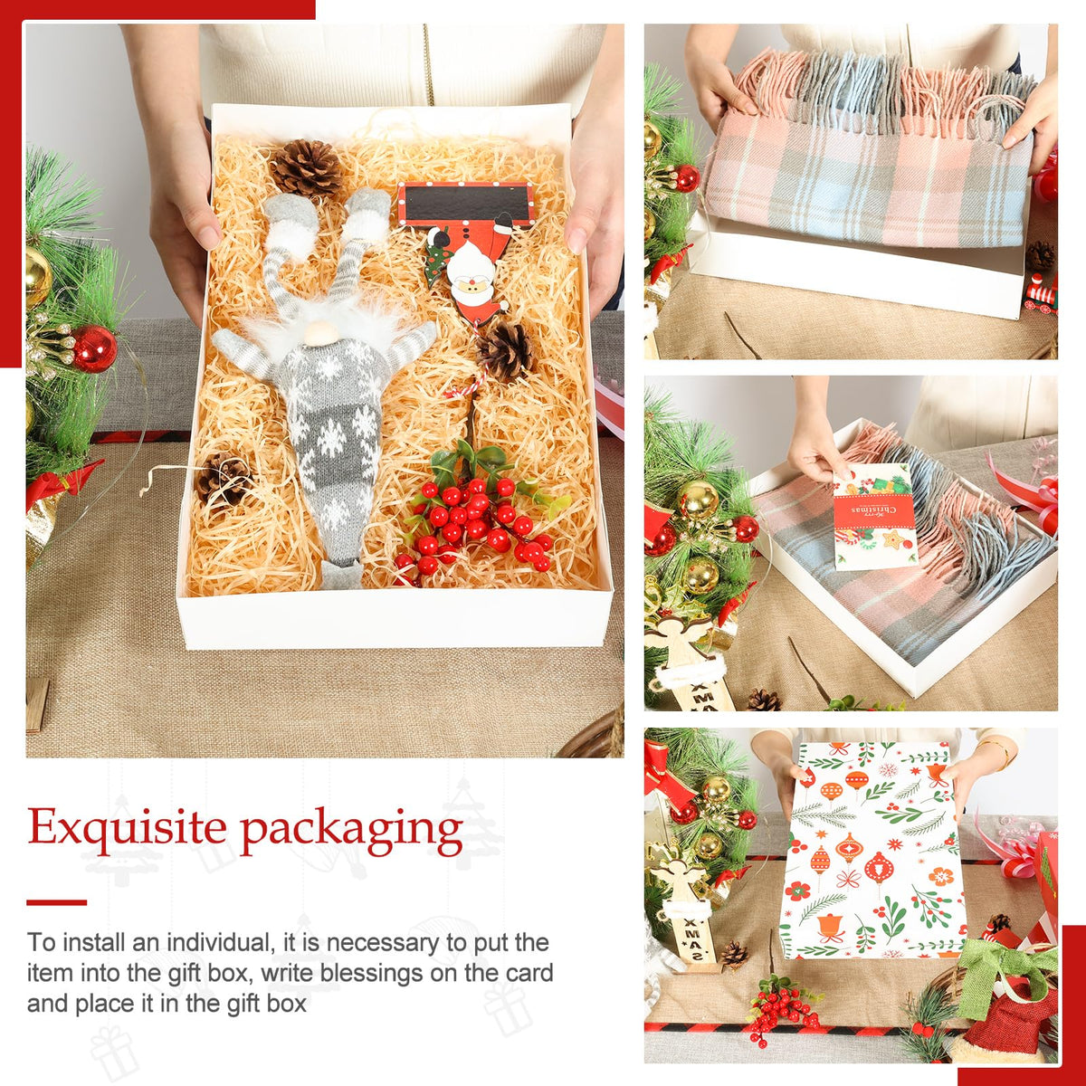 joyhalo 16 Pcs Christmas Gift Boxes with Lids for Presents Bulk 14.5" x 9.5" x 2.5" Large Gift Boxes for Clothes, Wrapping Xmas Robe, Shirt, Goody for Christmas, Birthdays, Wedding, 4 Designs