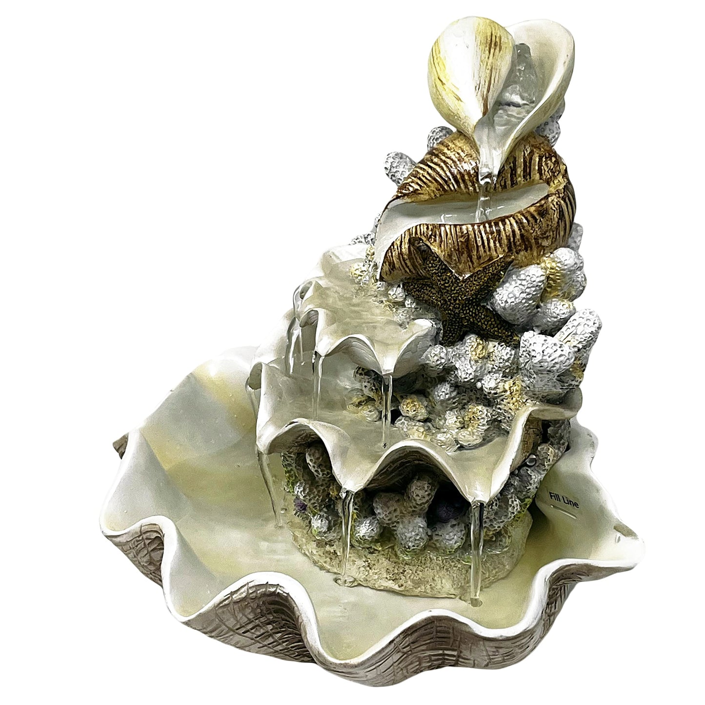 10.5" H Coral Reef Shell Fountain Indoor Fountain with LED Lights and Adjustable Motor Pump (Power Cord Attached) (Resin)