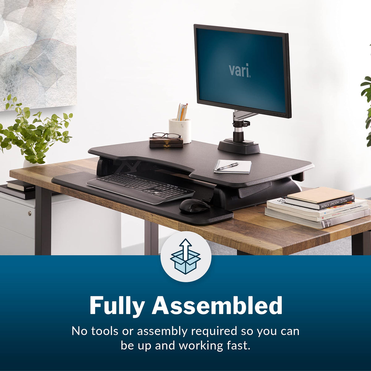 Vari - VariDesk Essential 36 - Two-Tier Standing Desk Converter for Monitor & Accessories - Height Adjustable Sit Stand Desk - Fully Assembled Monitor Riser for Home Office - 36" Wide, Black