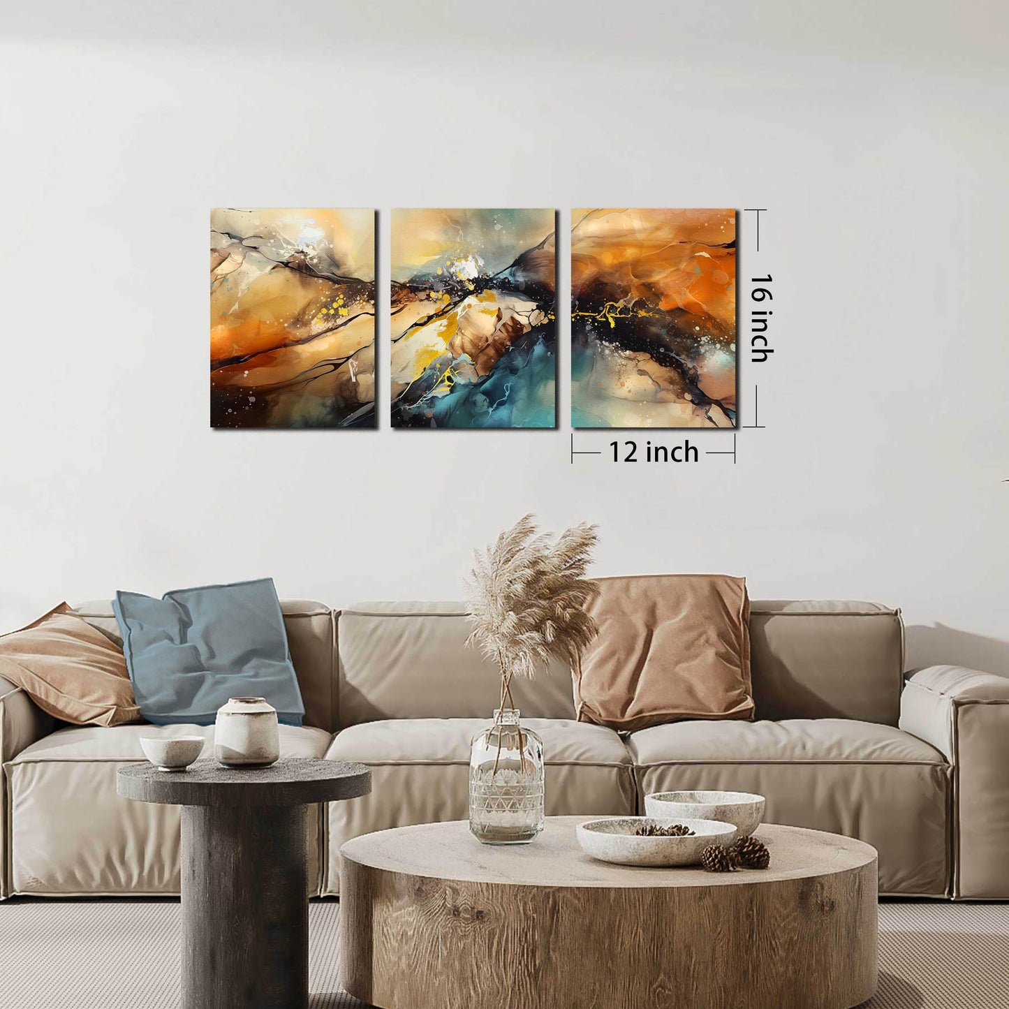 HUBOSKN Abstract Canvas Wall Art for Living Room - Modern Pictures for Office Wall Decor - 3 Piece Wall Art for Bedroom Size 12" x 16"