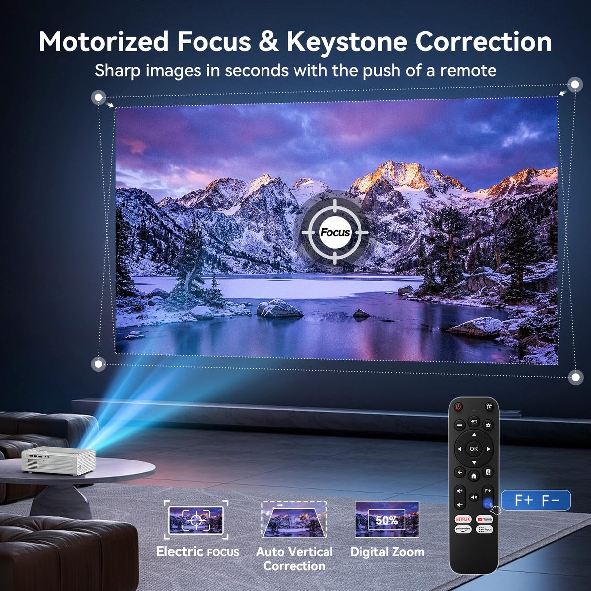 【Officially-Licensed APP & 1800 ANSI】Smart Projector with WiFi and Bluetooth, Pericat 4K Support Portable Outdoor Movie Bluetooth Proyector, Native 1080P Projector for Bedroom/ Home / Wall /Ceilling