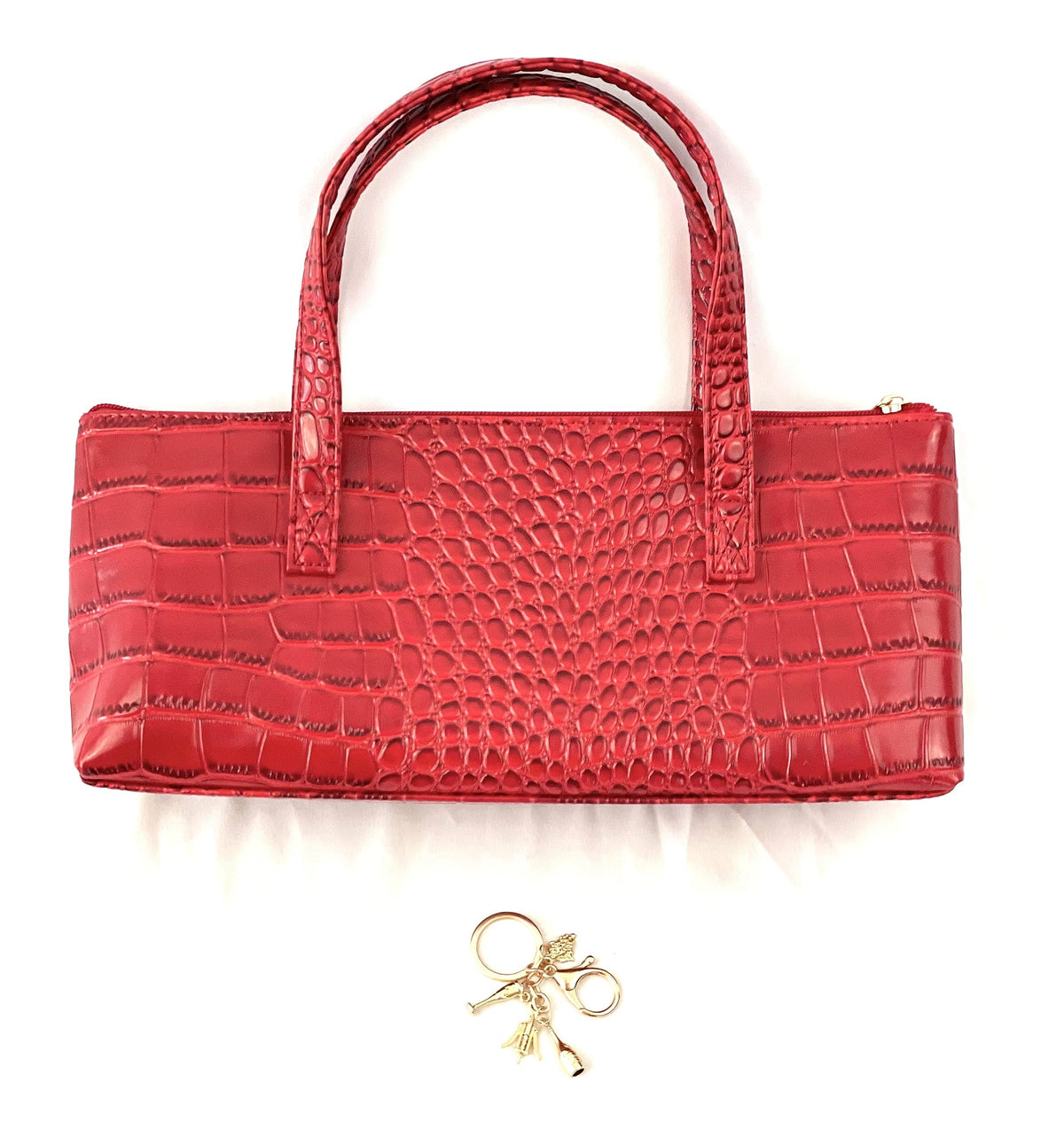 Happy Hour Red Croc Insulated Wine Clutch with Key Chain | Stylish Bottle Carrier Bag for Travel, Picnics & Gifts