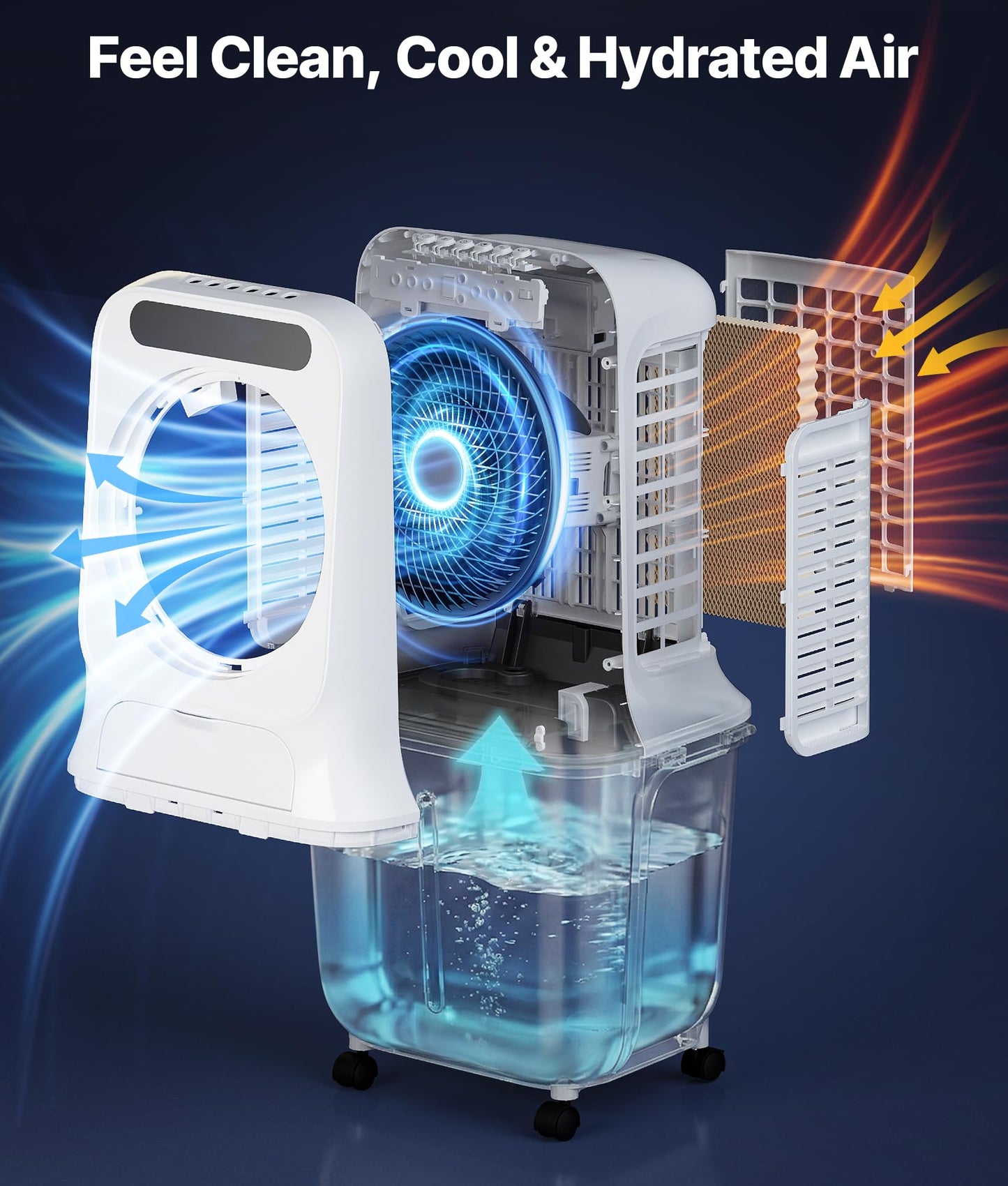 Exnos Portable Evaporative Swamp Cooler - Portable Air Conditioner with 3 Modes & 3 Speeds, 6.6 Gallon Cold Air Cooler, Cooling Fans that Blow Cold Air for Home, Office, 2 Ice Packs