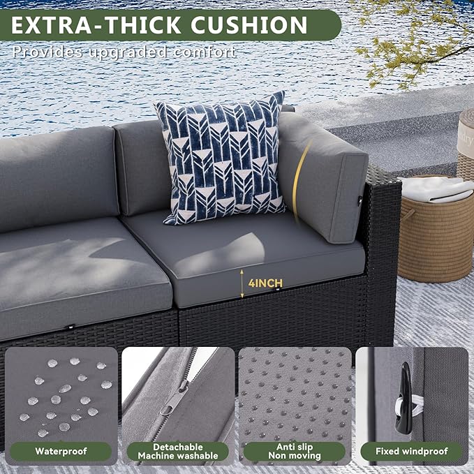 Aoxun 7 Piece Patio Furniture Set Wicker Rattan Patio Sectional Sofa Set