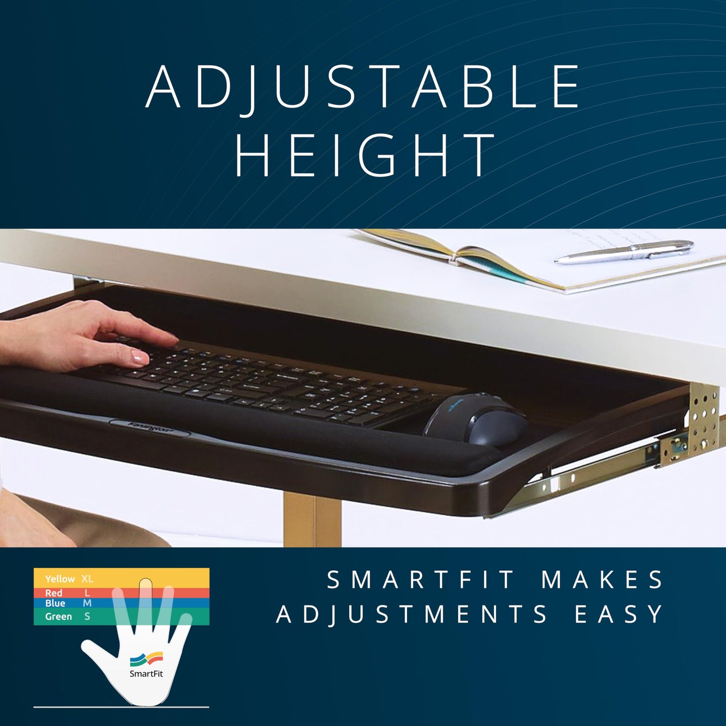 Kensington Keyboard Tray Under Desk, SmartFit Ergonomic Slide-Out Keyboard Drawer with Cable Management, Extra-Wide Height Adjustable Keyboard Holder, 24.5" x 11.75", Black K60004US