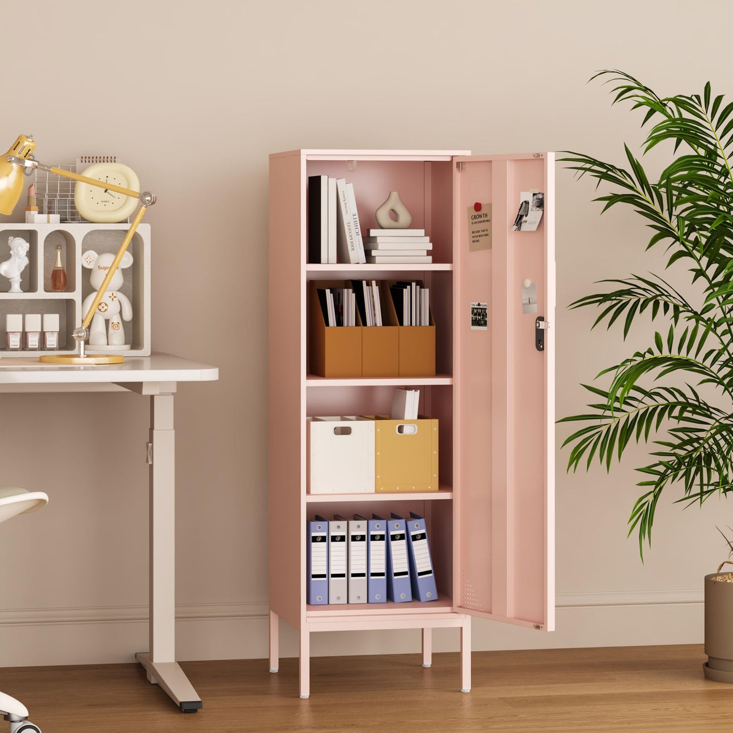 Steehoom Metal Locker Cabinet with Lock Single Door Bathroom Storage Cabinet Changing Room Locker for Home, Office, School, Gym, Garage (Pink, 15.75" D x 15.75" W x 49.21" H)