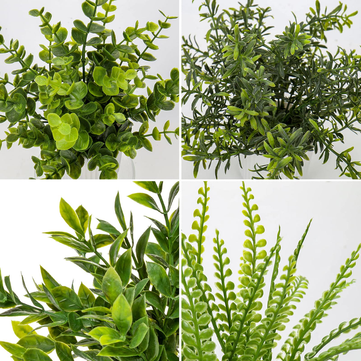 Hollyone 4 Pack Artificial Potted Plants Eucalyptus Rosemary Boston Fern ZZ Plant Fake Plant in Pot Small Faux Plant Greenery Aesthetic Indoor Home Decor Bathroom Bedroom Table Shelf Office