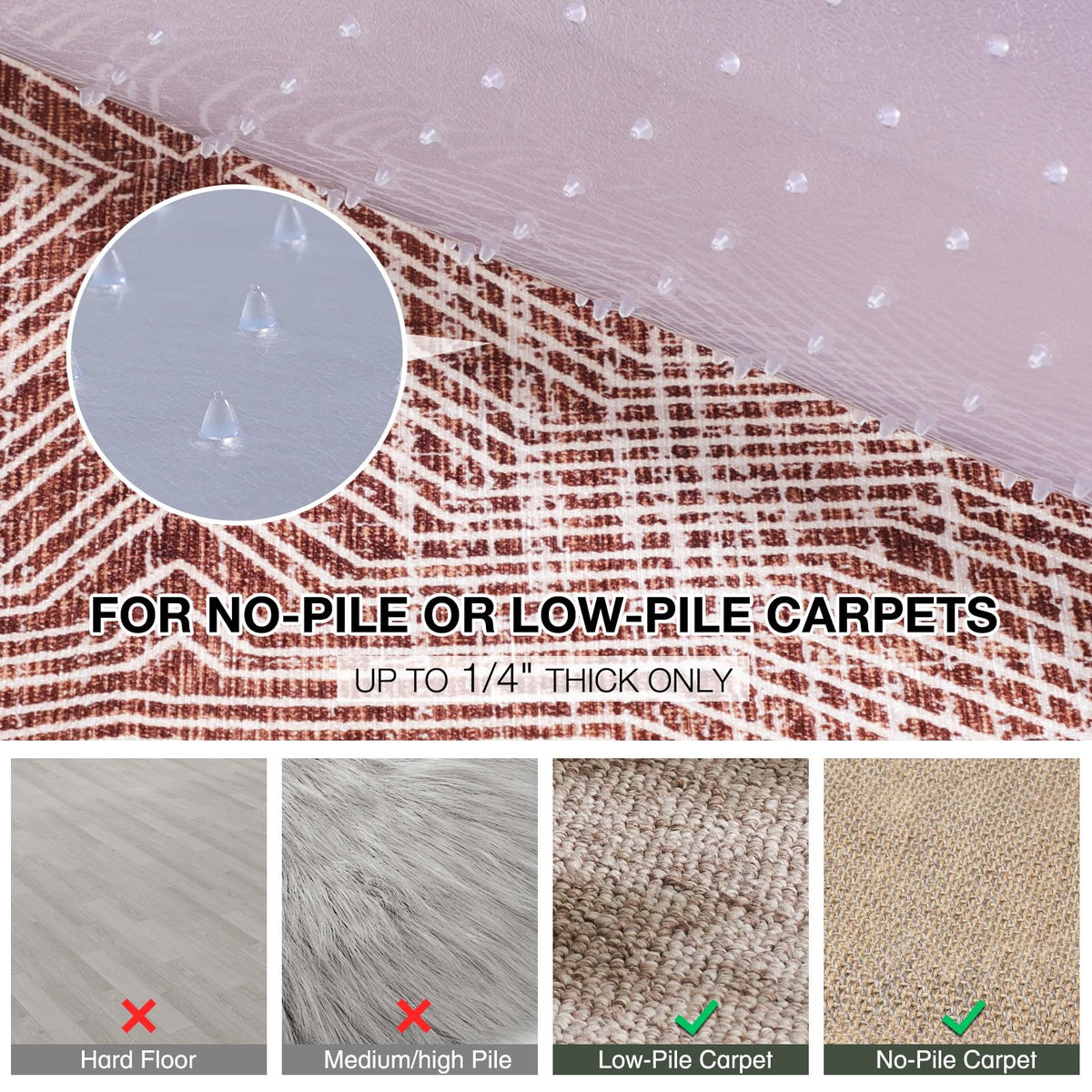 FUNMAT Chair Mat for Carpet, 45" x 53" Easy Glide Desk Chair Mat for Carpeted Floors, Beveled Edge Vinyl Mat with Grips, Heavy Duty Carpet Protector for Home Office, Clear(with Lip)