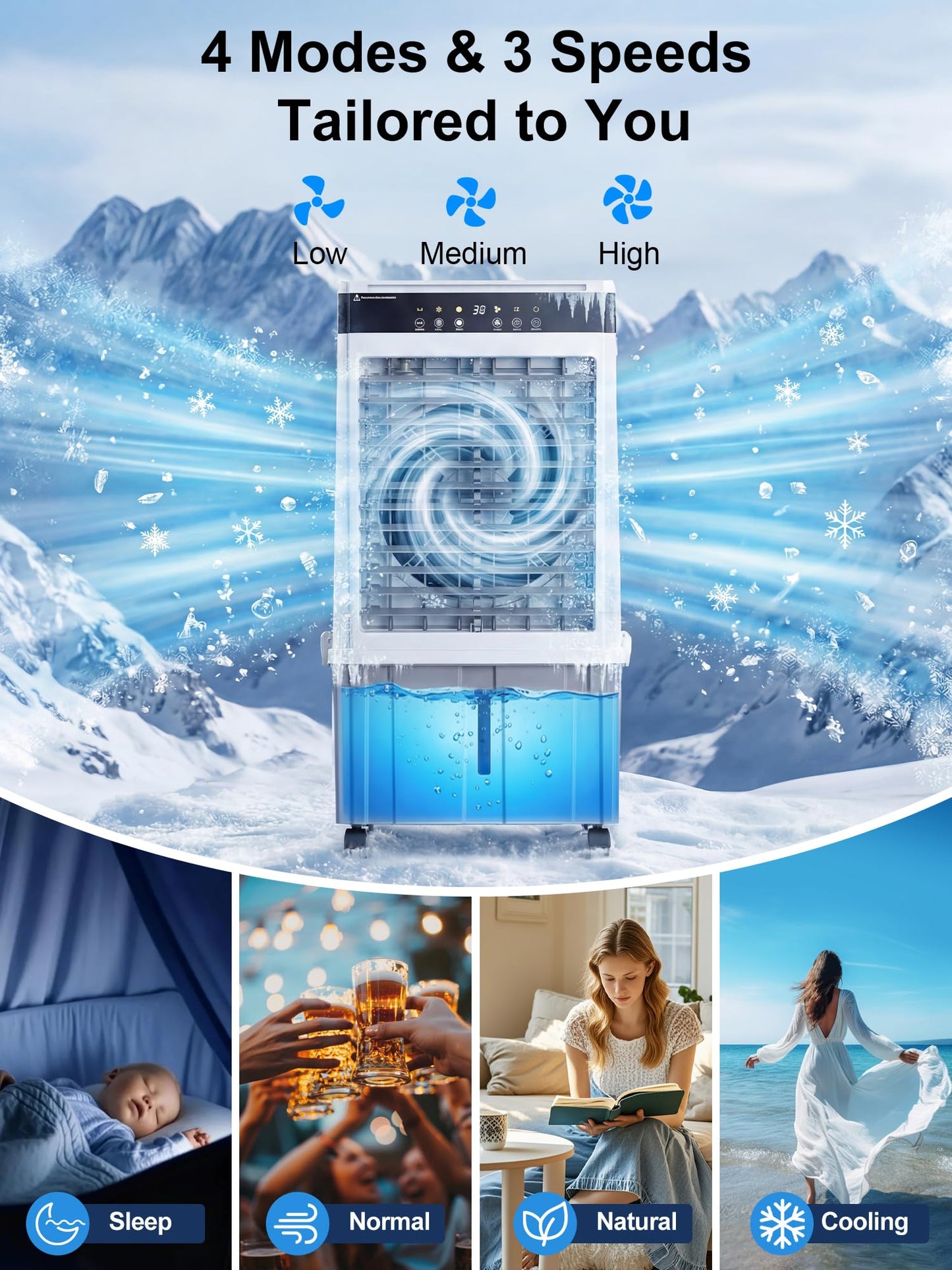 Uthfy 2026 Upgraded 2000CFM Swamp Cooler, Evaporative Air Cooler with 3-Sided Cooling Pad, 6 Gal Detachable Water Tank, 4 Mode, 120° Oscillation,12H Timer, Cooling Fans for Bedroom, Garage