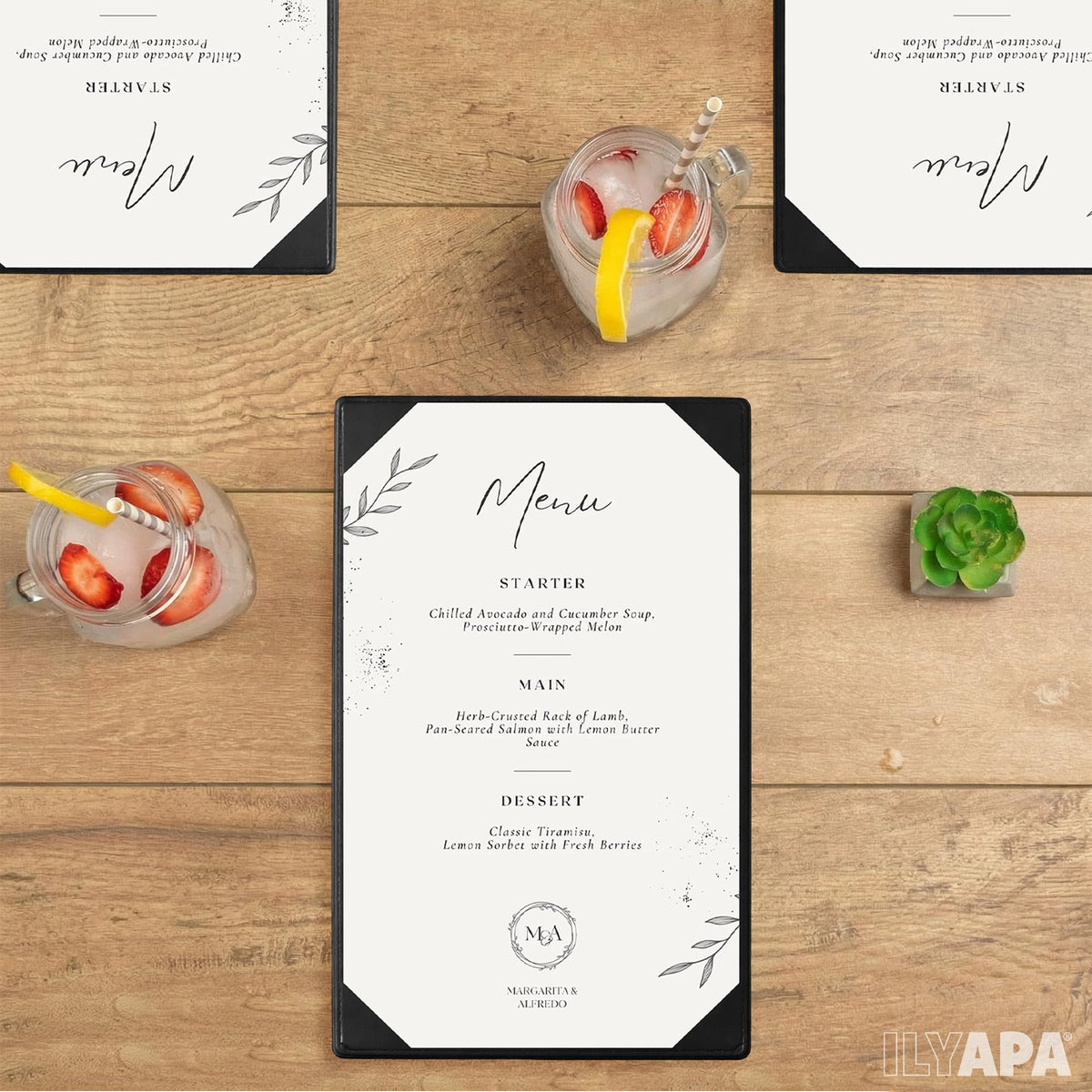 Ilyapa 10 Pack Restaurant Menu Covers 11 x 17 - Vinyl Leather Menu Holder, Single Sided Book with Corner Sleeves for Display of Wedding Menus, Weekly Kitchen Specials & Bar Drinks for Table Top