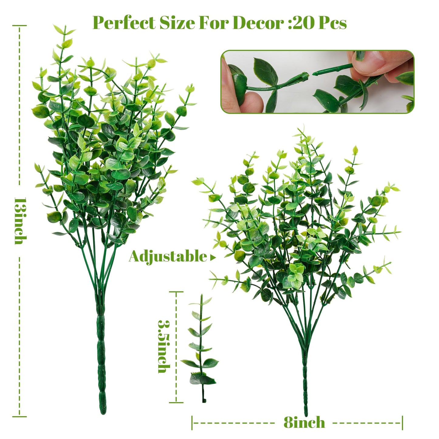 petalyn Faux Greenery Stems Plastic Artificial Boxwood, 20 Bundles Faux Boxwood Shrubs Outdoor Artificial Greenery UV Resistant for Farmhouse Office Garden Wedding Window Patio Porch Home Decor