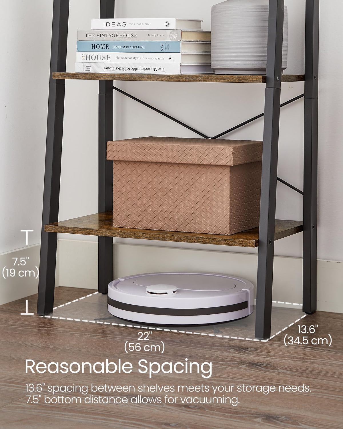 VASAGLE Ladder Shelf, 4-Tier Bookshelf, Storage Rack, Bookcase with Steel Frame, for Living Room, Home Office, Kitchen, Bedroom, Industrial Style, Rustic Brown and Ink Black ULLS44X
