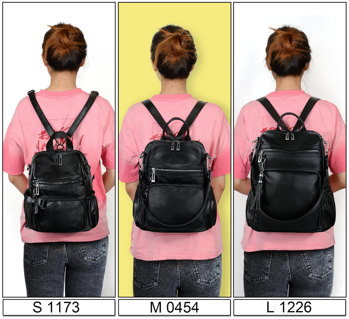 UTO Women Backpack Purse Leather Vegan Ladies Fashion Designer Rucksack Convertible Travel Shoulder Bag with Tassel Black