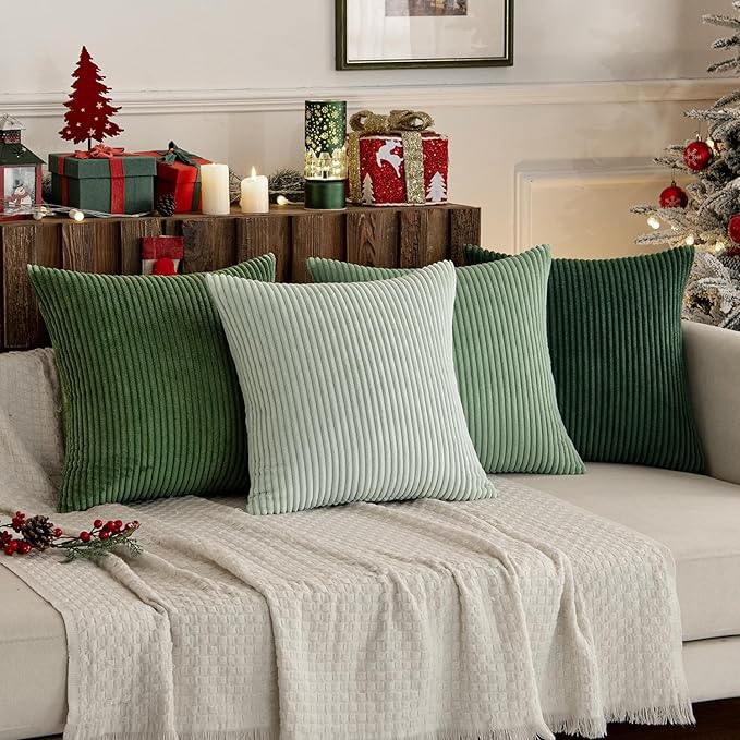 MIULEE Boho Farmhouse Sage Green Throw Pillow Covers 24x24 Inch Set of 4
