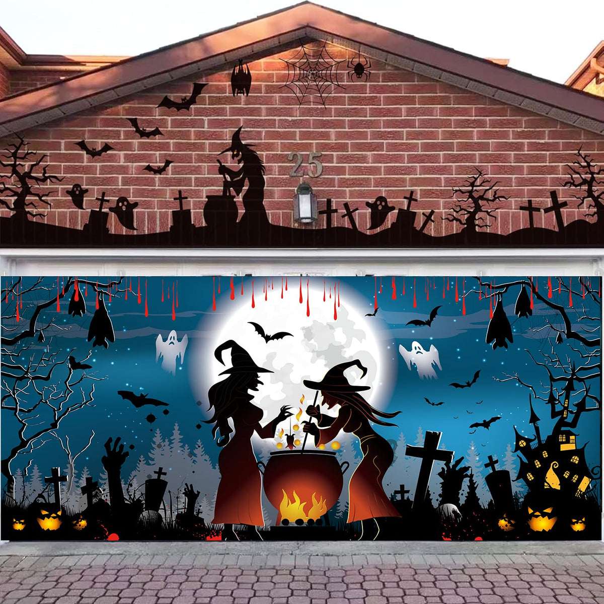 LeDuo Halloween Garage Door Decorations - Witch Door Cover, Hanging Banner, Cauldron Backdrop Mural for Home, Outdoor, Indoor, Spooky Party, Wall, Window, Yard - 6X 13 ft