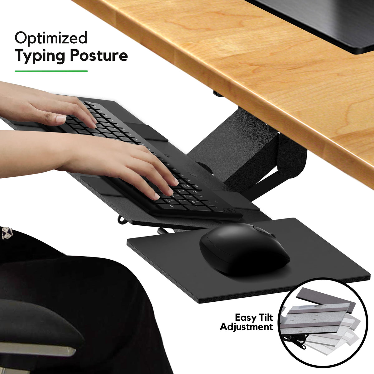 KT1 Ergonomic Keyboard Tray Under Desk - Under Desk Keyboard Tray Slide Out with Adjustable Height and Tilt - Easy to Slide and Swivel 360 Degree - Keyboard Drawer with Adjustable Mouse Pad