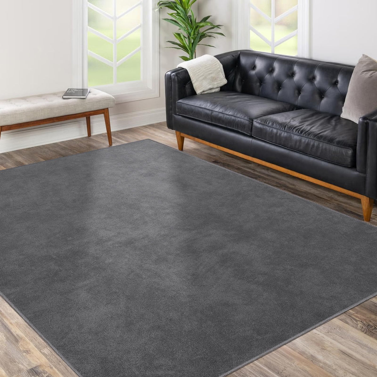 QQpony Office Chair Mat, 75" x 60" Large Chair Mat for Hard Floors, Flannel Fabric Area Rug for Hard Surface, Floor Protector Under Desk Mat for Home Office (Dark Grey)