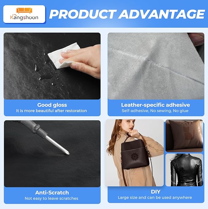 Leather Repair Patches, 17X158 Inch Self-Adhesive Leather Repair Tape, Stretch