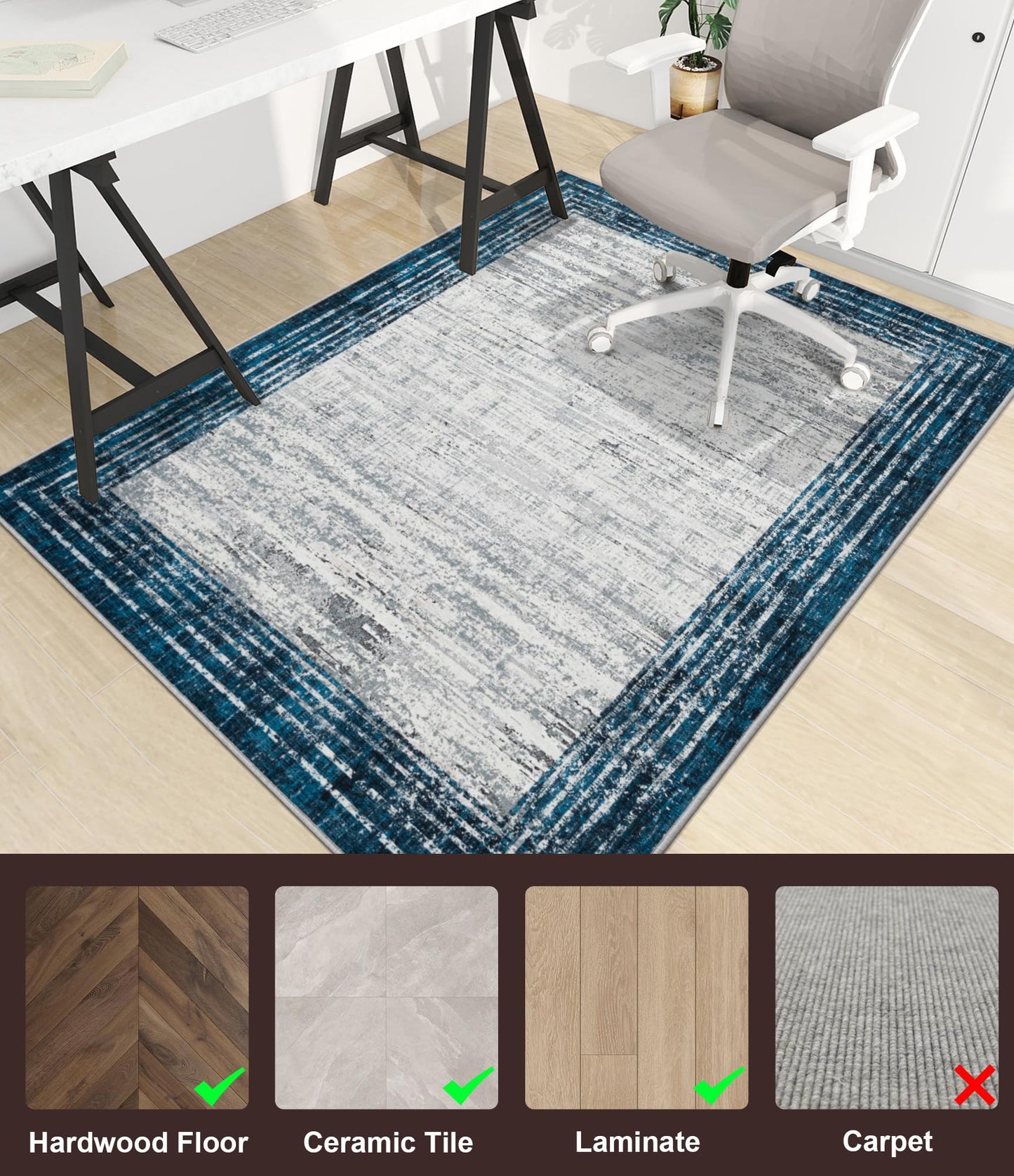 chakme Office Chair Mat for Hardwood Floor, 48"x36" Easy Glide Computer Desk Mat Protector for Rolling Chair Under Desk Rug Nonslip Backing, Machine Wash, (Square)