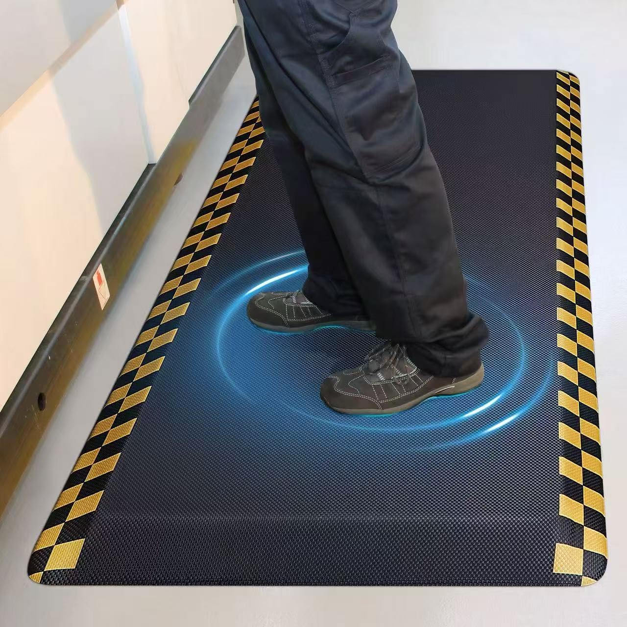 Anti Fatigue Mat for Industrial - 39"x20" Standing Floor Mat with Safety Yellow Border, Ergonomic Work Mat for Warehouse, Garage, Public - Relieves Back & Leg Pain
