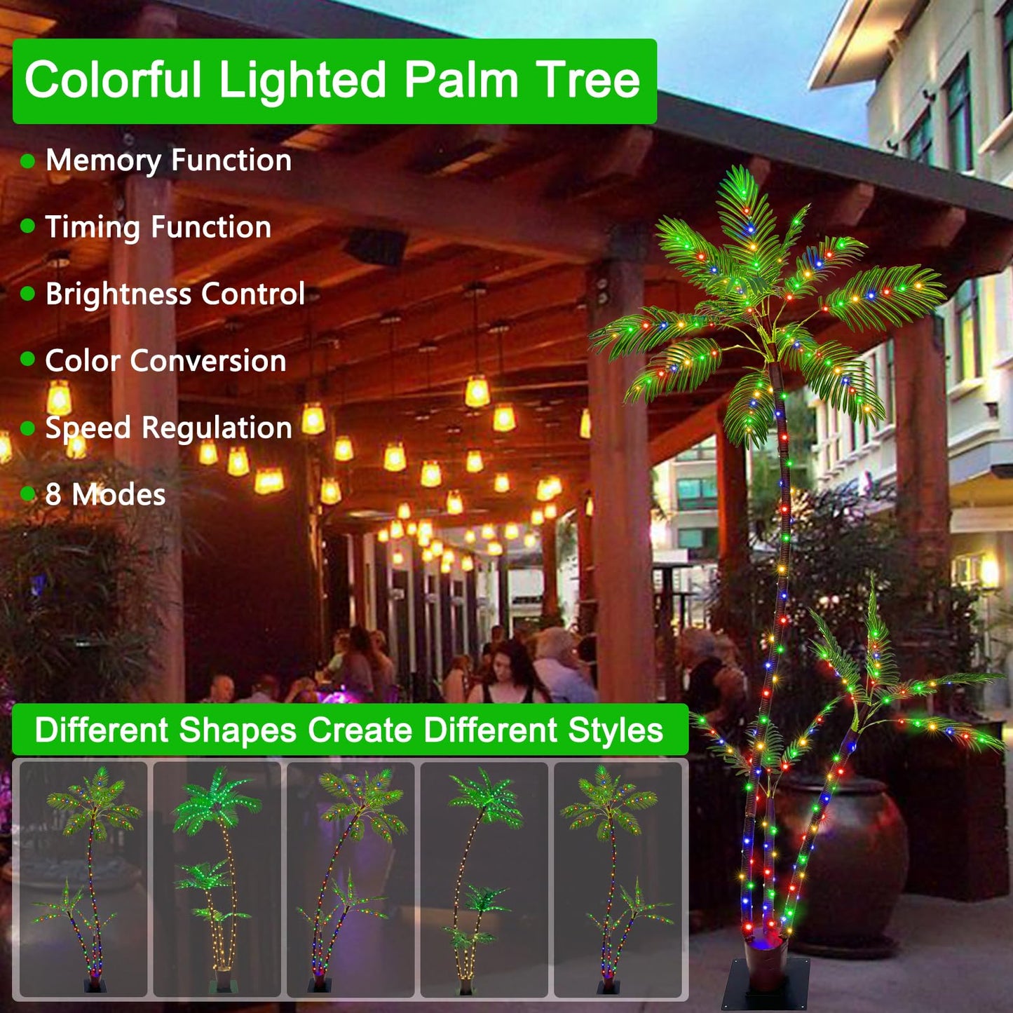 SOSHOT 6FT Lighted Artificial Palm Tree with Three Trunks and 212 LED Lights with Remote Control and App Waterproof for Tiki Bars, Patios,Beaches,Yards Pool, Cruise Party-Warm White to Multicolor