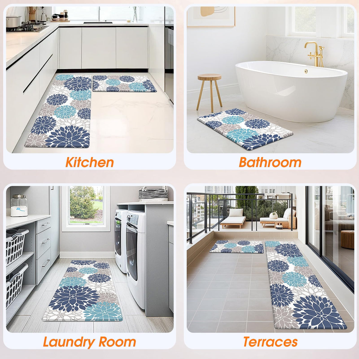 StepLively Kitchen Mats, 2PCS Kitchen Rugs, Cushioned Anti Fatigue Kitchen Mats for Floor, Kitchen Accessories Non-Slip Waterproof Kitchen Rug Set for Sink, Kitchen, Laundry, 17.3"×30"+17.3"×47"