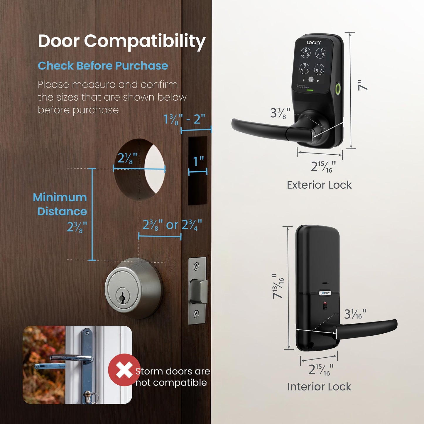 Lockly Secure Pro Smart Lock Wi-Fi, Keyless Entry Digital Keypad Door Lock, 3D Biometric Fingerprint Sensor Front Door Lock with Handle, Voice Control & Auto Lock - Latch Edition