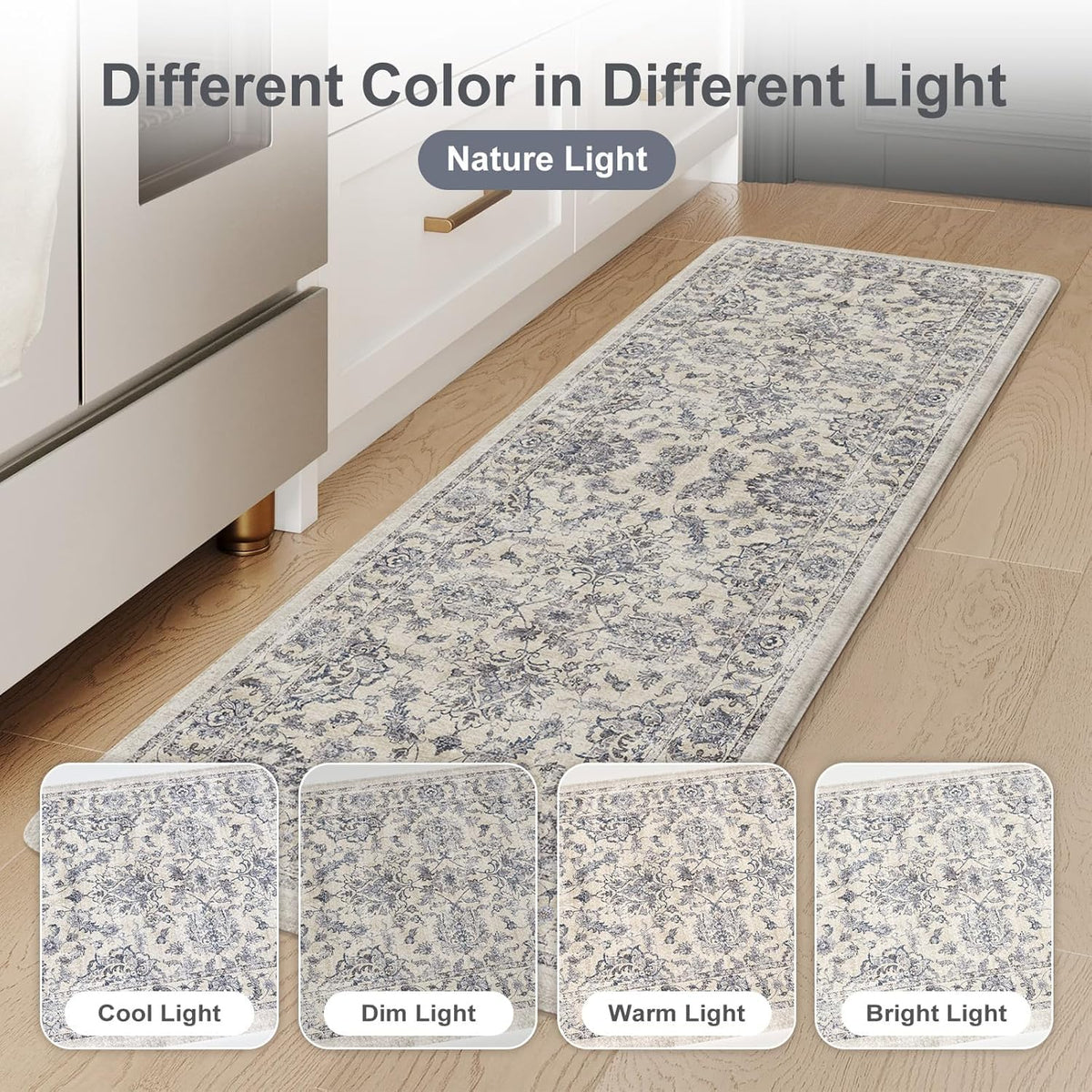 KIMODE Anti Fatigue Kitchen Mats for Floor, Boho Floral Kitchen Rugs 17"x29.5"+17" x47”, Cushioned Mats for Kitchen Floor, Non Slip Kitchen Floor Mats, Sink, Laundry, Office, Desk Blue Multi