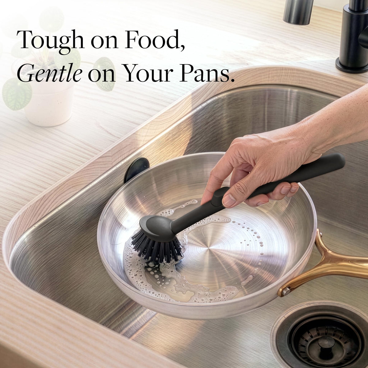 Earth & Mango Magnetic Dish Brush & Scraper, Snaps to Sink, Non-Scratch, Dishwasher Safe, Dish Scrubber – Onyx Black