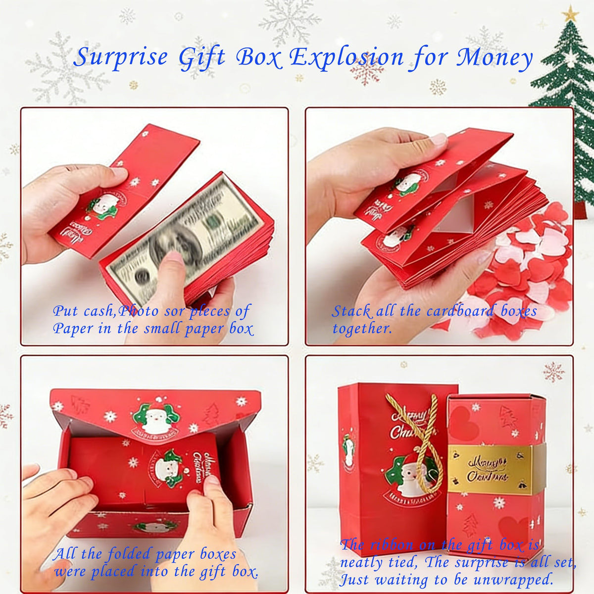 Surprise Gift Box Explosion for Money, Unique Folding Bouncing Money Box for Cash Gift, Christmas Surprise Gift Box, Pop-Up Explosion Gifts Boxs, for Birthday Anniversary Valentine Proposal (Red,10 Bounces)
