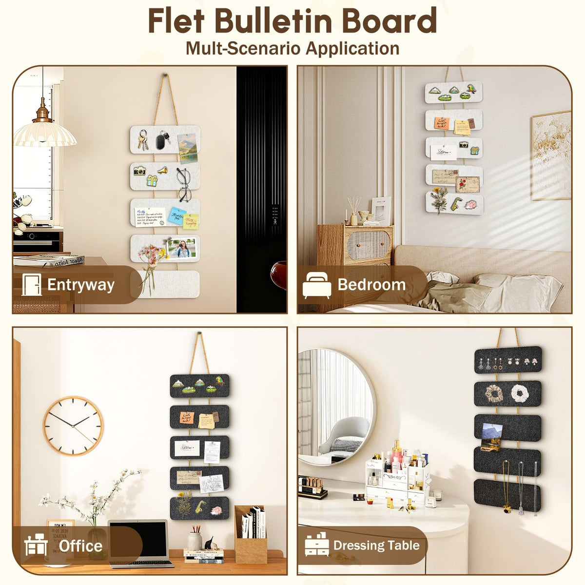 Double-Sided Hanging Felt Boards with Rope，5-Piece Integrated Design Pin Board for DIY Display