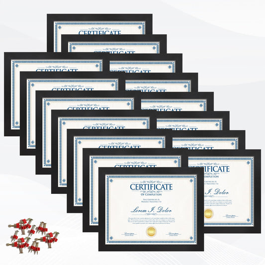 Flocey 8.5x11 Picture Frame set of 15, Multi Certificate 8.5 by 11 Picture Frames Bulk, Document Diploma Award Frame for Wall Hanging or Tabletop Display, Black