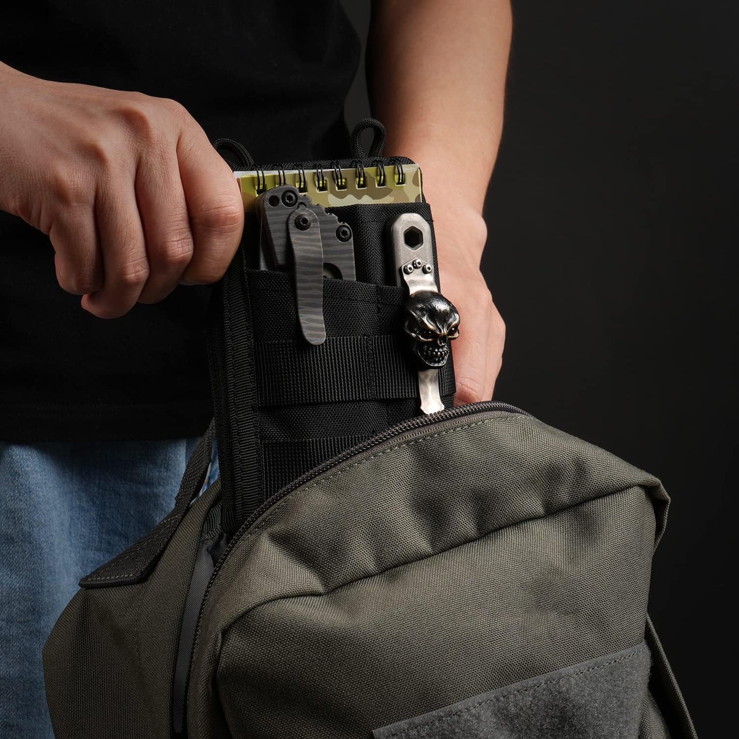 VIPERADE VE18 EDC Pouch, Pocket Organizer for Men, EDC Pocket Organizer, 3 Slots with 2 Zipper Pockets, Multitool Pouch (Black)