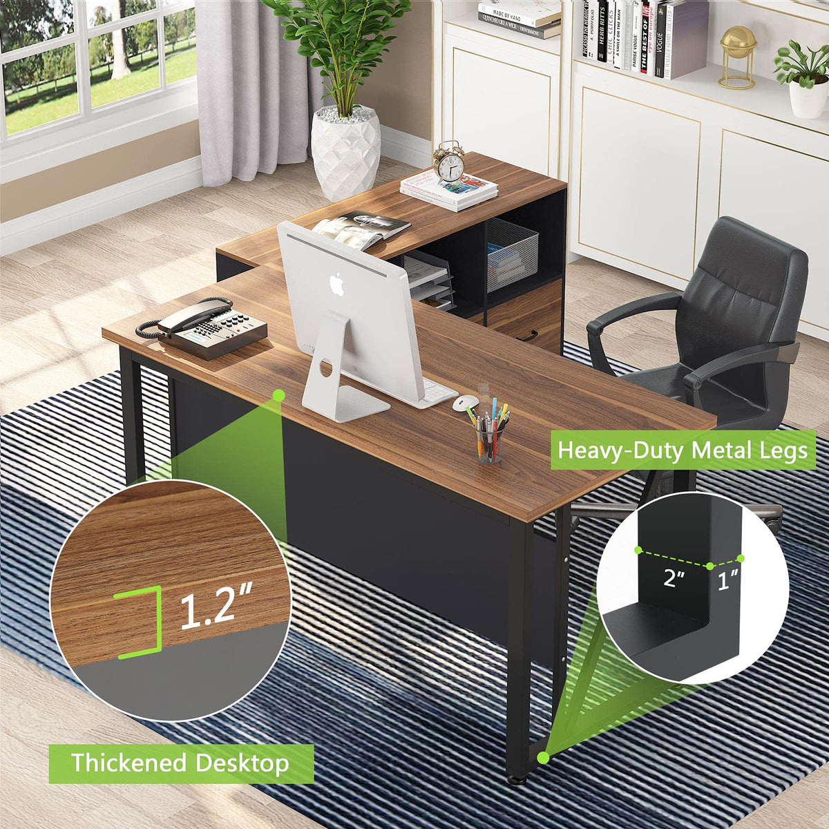Tribesigns 55 inches Executive Desk and 43" lateral File Cabinet, L-Shaped Computer Desk Home Office Furniture with Drawers and Storage Shelves, Office Table with Cabinet