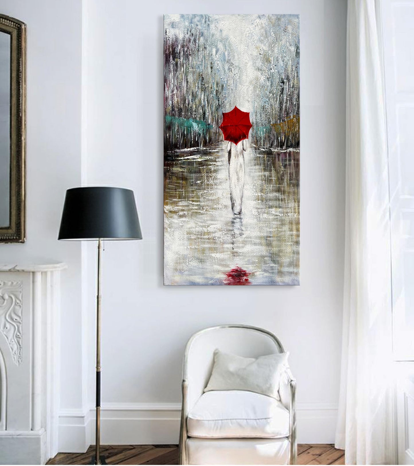 Diathou Art Hand-Painted Landscape Oil Painting Contemporary Abstract Vertical Canvas Frame Wall Art Living Room Bedroom Wall Decoration 47x23 Inches