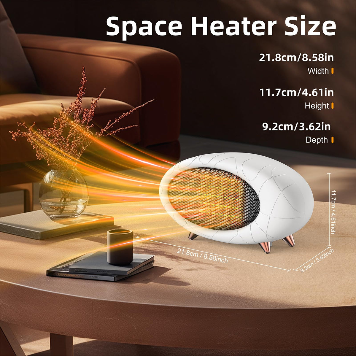 CKCSN Desk Heater 600W Small Space Heater with Overheating & Tip-Over Protection,PTC Ceramic Fast Heating For Indoor Use (White)