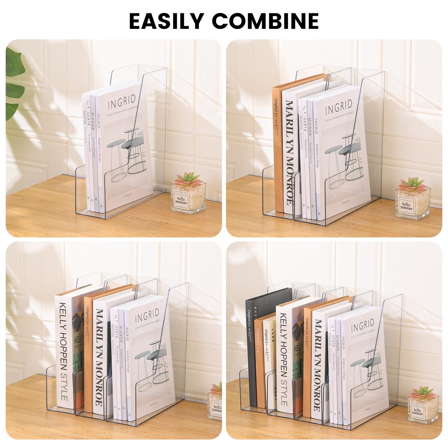 CiWiVOKi Vertical File Holder, PET Desk Organizer, Multi-purpose Plastic Document Storage Bins for Magazines, Binders, Notebooks, Envelopes, 2 Pack