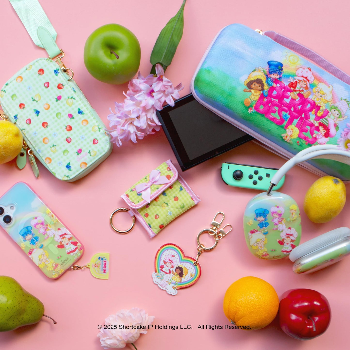 Sonix Quilted Earbud Pouch | Premium Cotton Bag Charm for AirPods, Keychain Storage Case Cover with Carabiner Ring | Strawberry Shortcake Berry Besties Rainbow